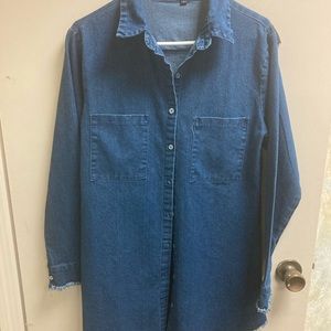 Denim Dress w/ frayed cuffs and bottom